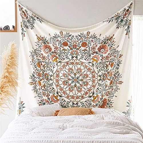 LANG XUAN Mandala Tapestry Wall Hanging Flower Psychedelic Tapestry Wall Hanging Decor for Living Room Bedroom Bohemian Plant Print (Pink, L：(59.1" x 80"))