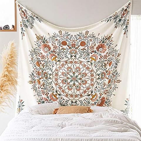 LANG XUAN Mandala Tapestry Wall Hanging Flower Psychedelic Tapestry Wall Hanging Decor for Living Room Bedroom Bohemian Plant Print (Green, 70.87" x 90.55") Cover