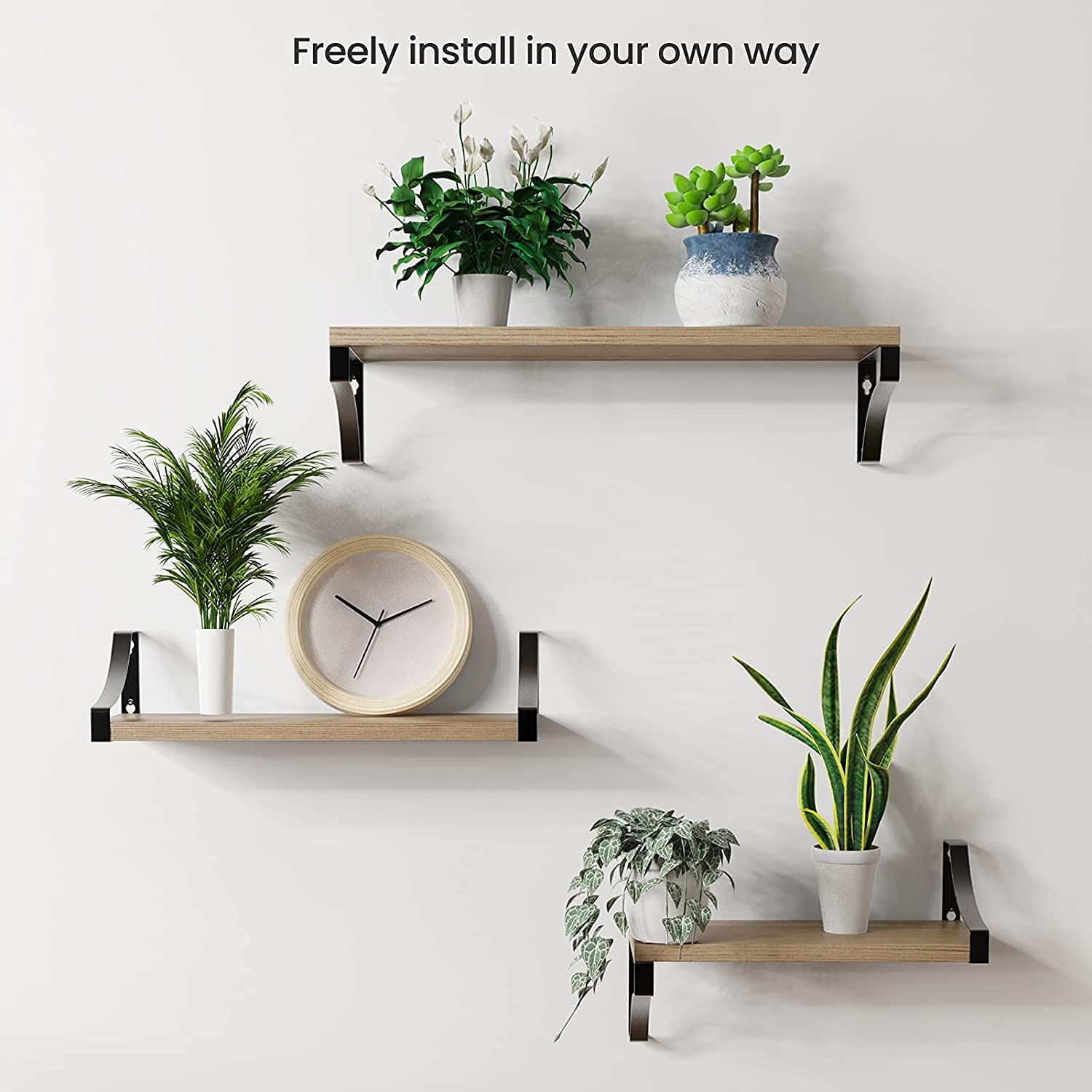Pipishell Floating Shelves Wood Wall Mounted Shelf, Rustic Shelves Set