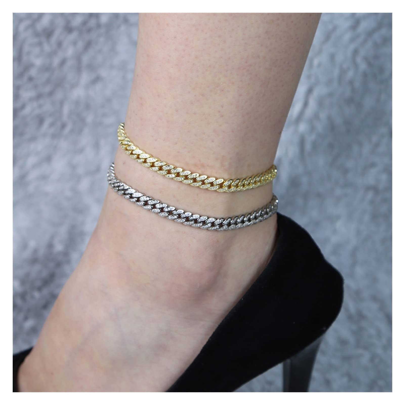 Fußkettchen Strand Frauen Schmuck Iced Out Bling Gliederkette Fußkette Fußkettchen Fuß Nackte Kette Mädchen Fußkettchen Frauen Fußkettchen (Farbe: C)