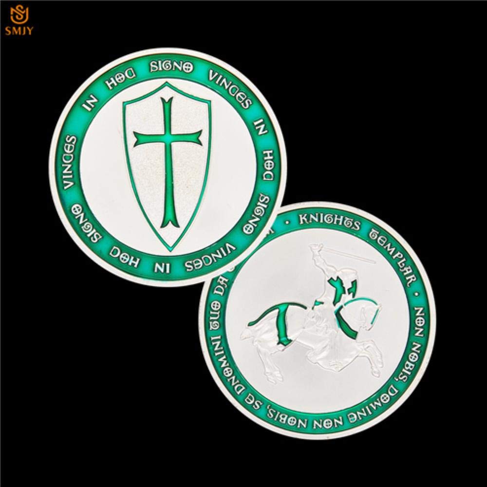 SHthree Ancient Blue Crusader Knight Templar Shield Paladin Silver Plated Badge Commemorative Coin Collection And Faith Souvenir,SMJY-057