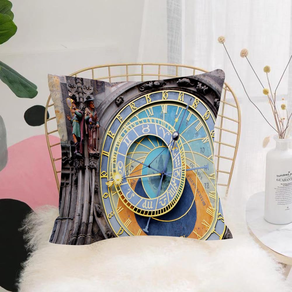 HYOSXW Cushion Cover,Throw Pillow Case Home Decorative for Living Room Bedroom Sofa Chair 16X16 Inch,Prague Astronomical Clock (Orloj) in the Old Town of Prague,Pillowcase 40X40cm