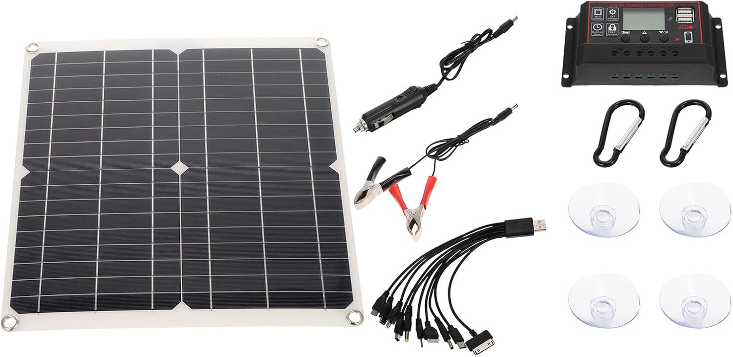 PRETYZOOM 25w Portable Monocrystalline Flexible Solar Panel Charger with 30a Controller Outdoor Solar Charging Equipment for Camping and Emergency Use