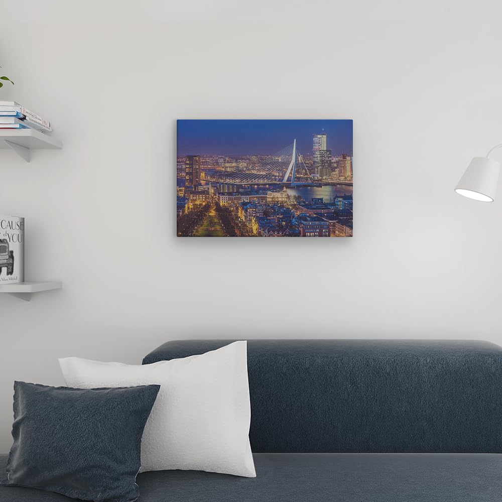 Artaza Cuadros Decoración Salón Modernos Skyline Rotterdam - 60x40 cm - Cuadros Decorativos Ciudad - Decoración Pared Puente - Lienzo Nocturno