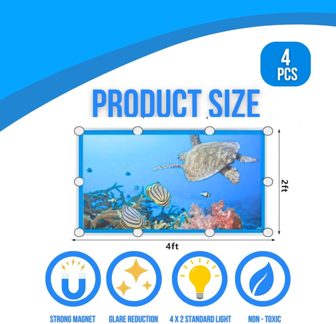 ShadeMAGIC Fluorescent Light Covers for Classroom Office-Seascape-Light Filter Pack of;Eliminate Harsh Glare That Causing Eyestrain and Head Strain.Office & Classroom Decorations. Light Diffusers (4)