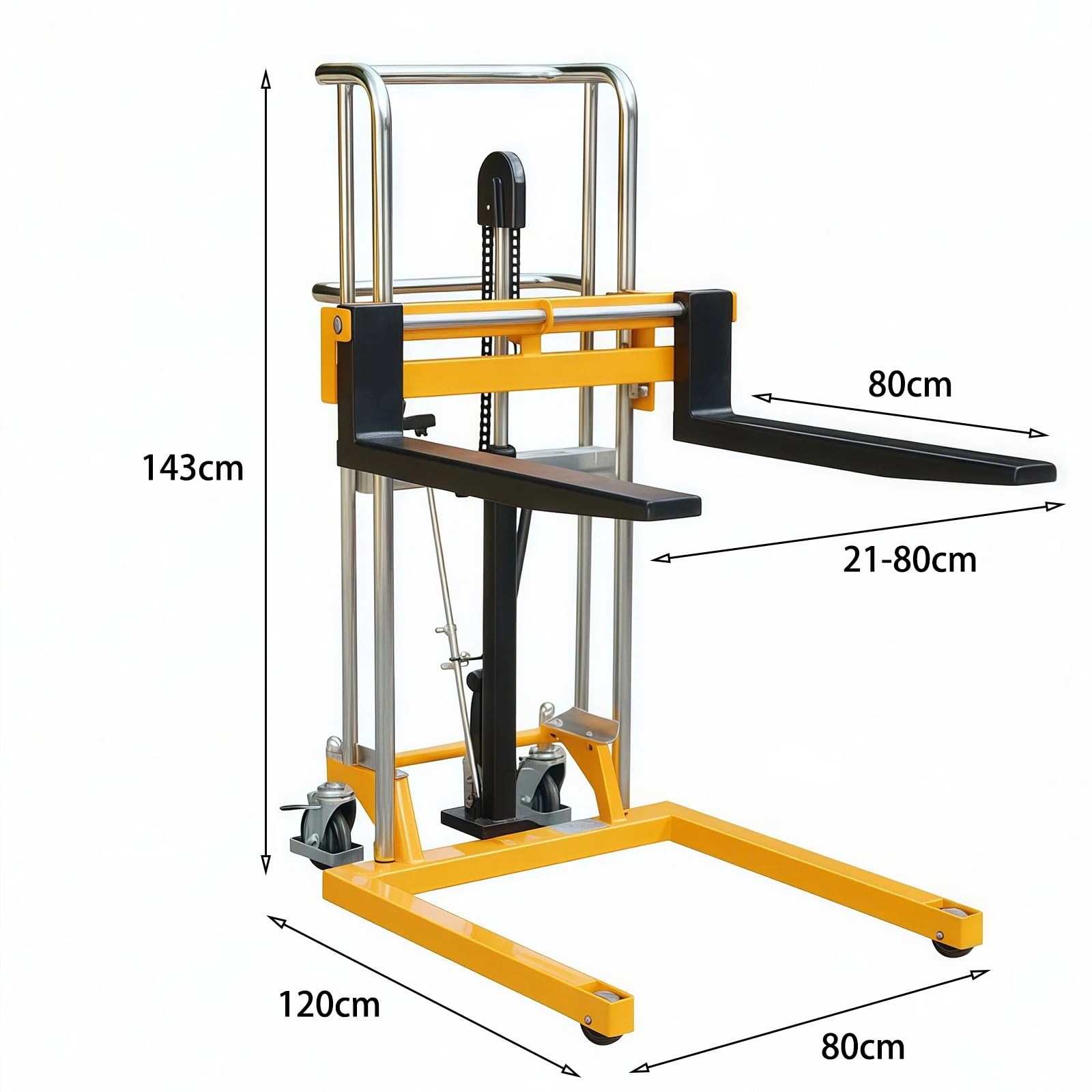 Transpallet a Spinta con Pompa a Mano Impilatore Idraulico con Sollevamento a Pedale, 300 kg, Forcella da 80 cm, for stoccaggio in Officina Transpallet