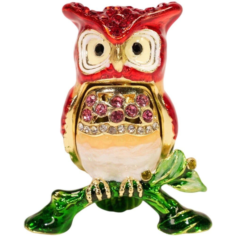 Sslvya Owl Trinket Box, Unique Mini Ring Necklace Jewelry Organizer Animal Figurine Collectible Keepsake Ornaments Home Decor