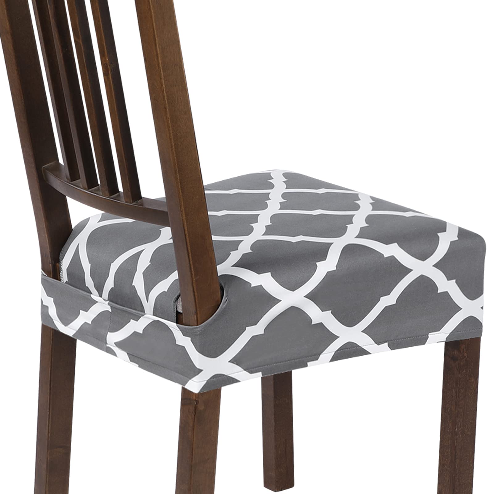 SearchI Stretch Dining Chair Seat Covers Set of 6, Soft Removable Washable Seat Covers for Dining Chairs, Dining Room Seat Cover Protector (Rear-Covered, Grey) — image 1