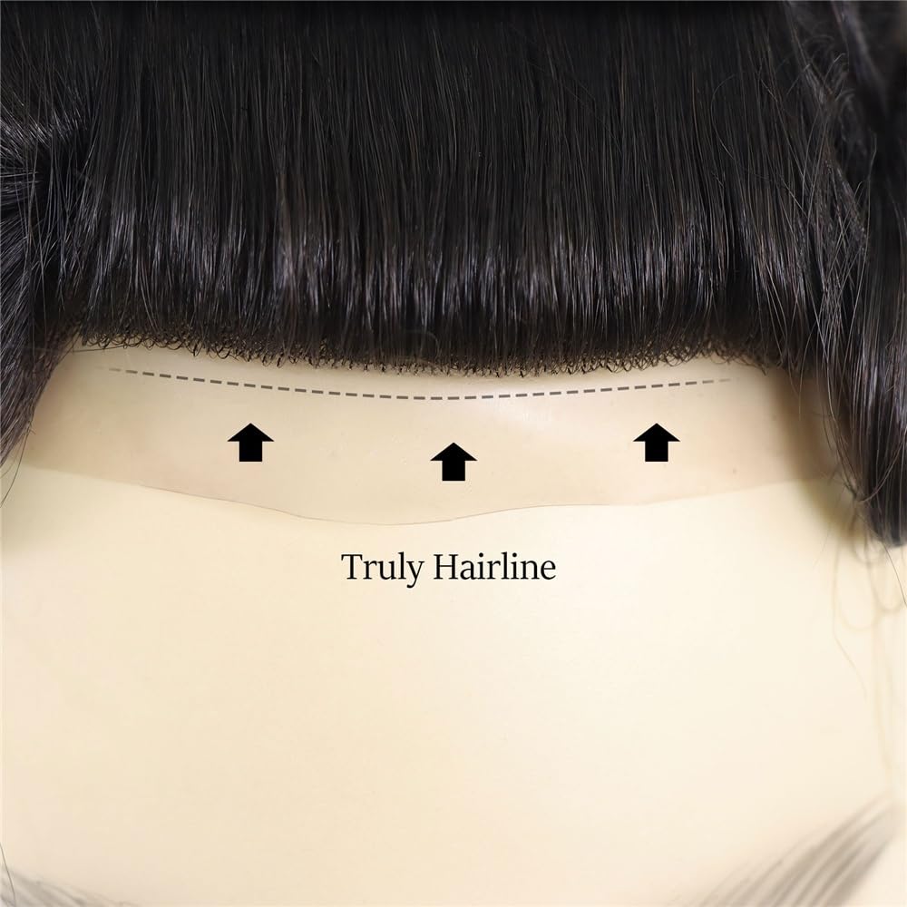 Tupé de pelo para hombres Tupé de cabello humano for hombre con encaje francés central PU alrededor del sistema reemplazo liso n.° 1B Sistema de cabello para hombres(7x10)