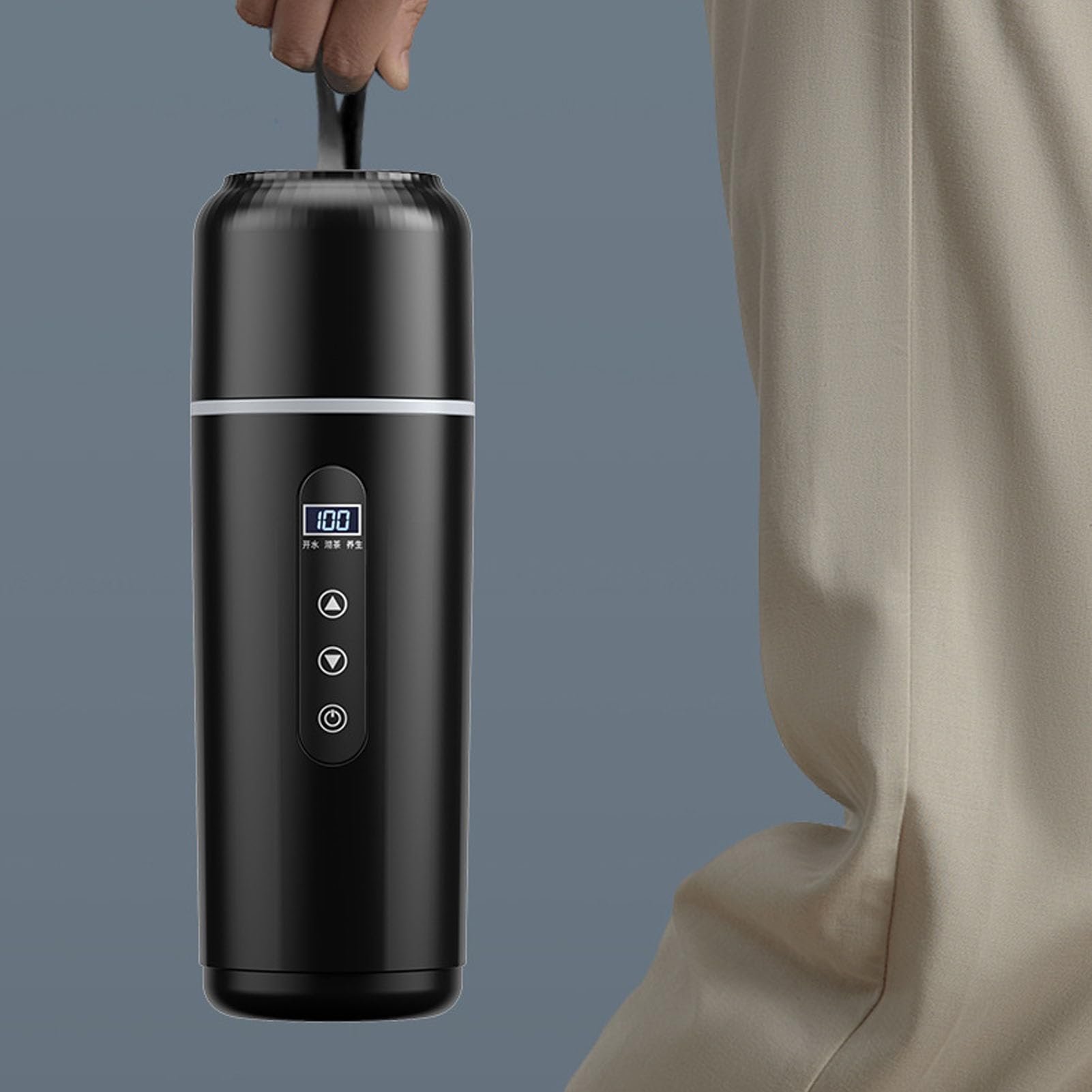 Taza térmica portátil para coche de 500 ml, hervidor eléctrico de viaje de 12 V y 24 V, calentador de agua de acero inoxidable 316 para automóvil y camión, taza de café con (Negra)