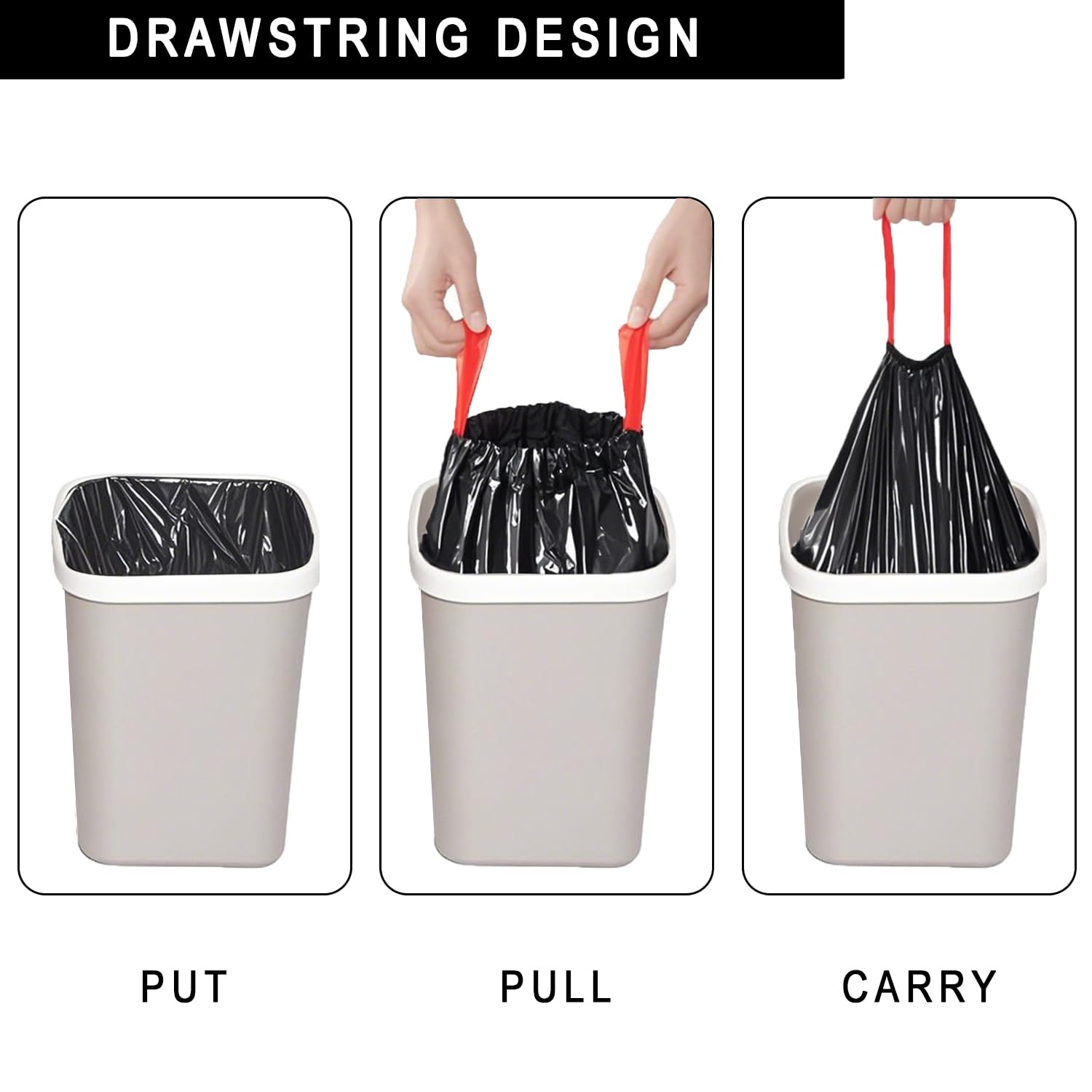 AiTodos® Worki na Śmieci z uszami 35L, 60szt, 57x65 cm, Czarne, Materiał PE | 6 Rolek po 10 szt. Ekstra mocne, Szczelne, Odporne na rozdarcie, do Koszy z Pedałem i Biura.