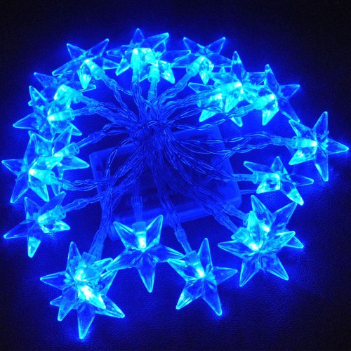 JnDee™ Guirlande lumineuse à 40 LED en forme d'étoiles bleues, alimentée par batterie - Fonctions on/off/flash, parfaite pour Noël, mariages et fêtes -...