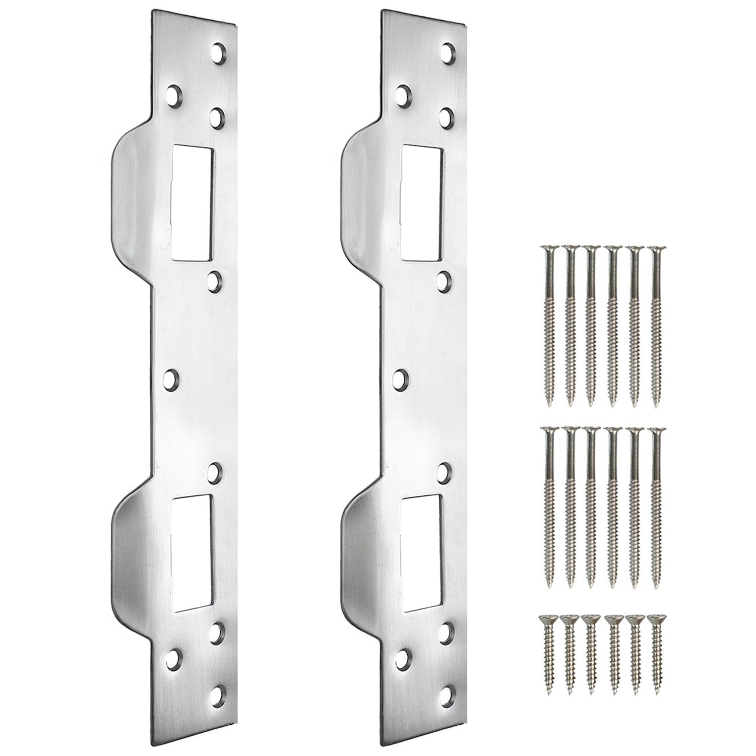 Lot de 2 plaques de renfort pour porte d'entrée - Double gâche pour centres de trous de 14 cm - Très résistante - Dispositifs de sécurité de porte d'entrée - Nickel satiné