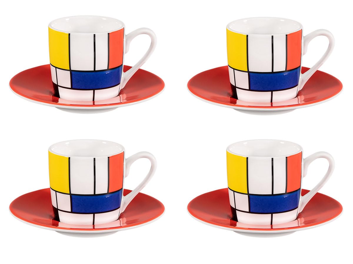 Könitz Espresso Tassen Set Mondrian Large Fragments. 4 Kaffeetassen 65ml aus Porzellan. Espressotassen modern, bunt