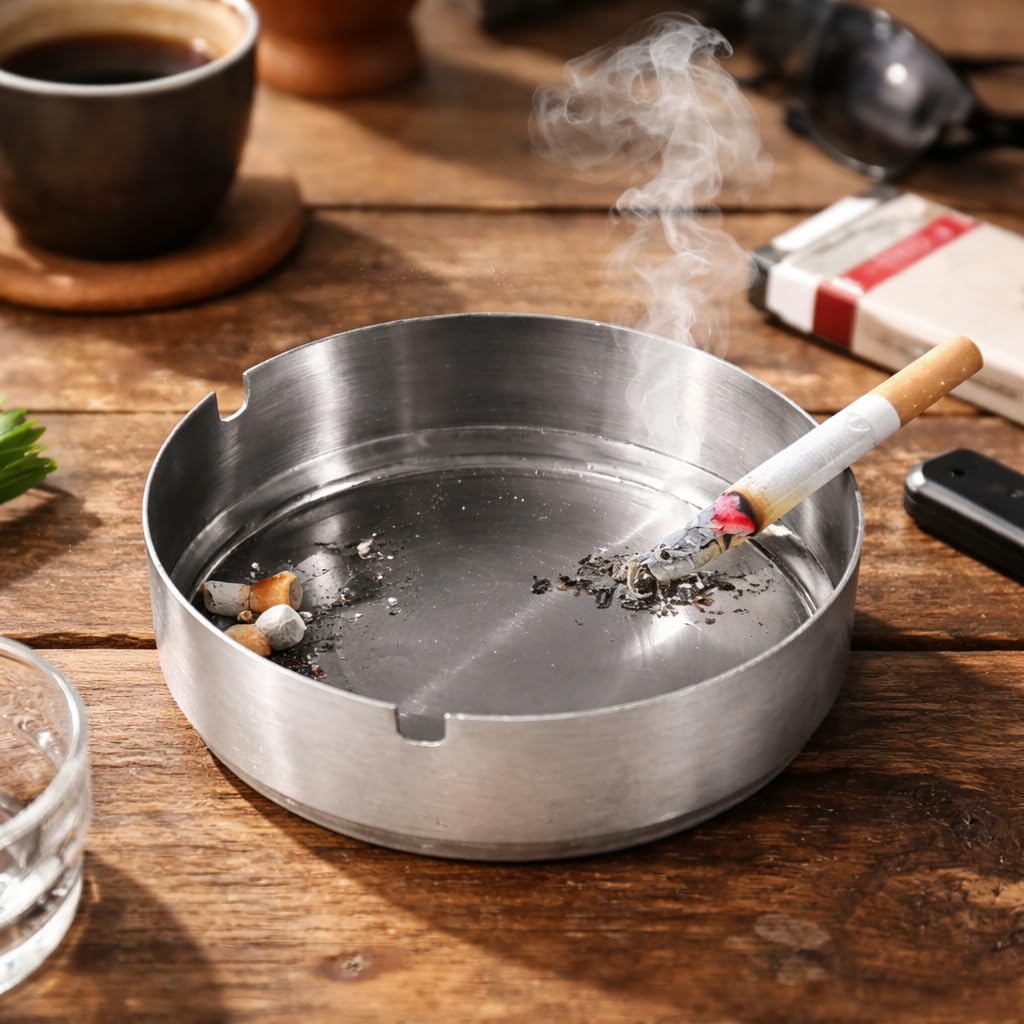 Pure Source India Stainless Steel ASH Tray for Cigarette/Ash Tray for Home, Office and Bar etc. (11.5 CM ROUND)-picture-12