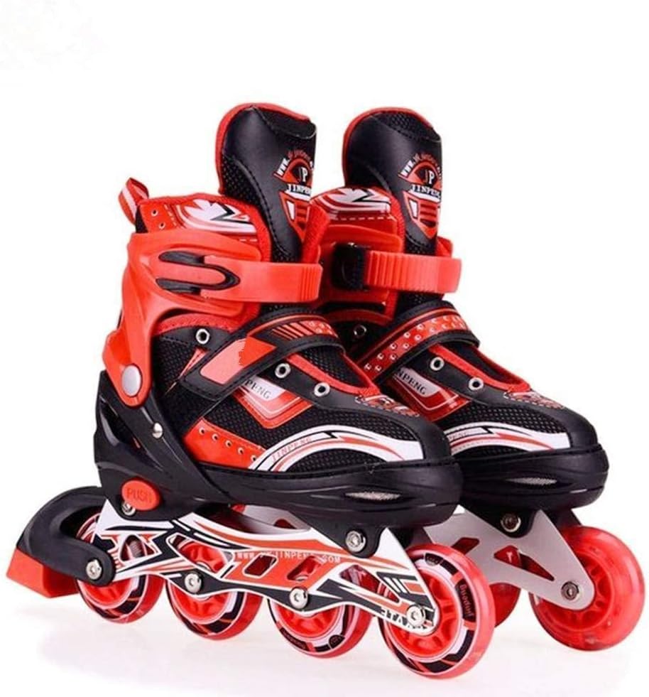 Cazuela Inline Skates Shoes Skating, Adjustable Inline Roller Skates for Kids, Teens and Unisex Adults, Outdoor Skating Shoes Roller Blades with Featuring Wheels for Skating Beginners (Red)