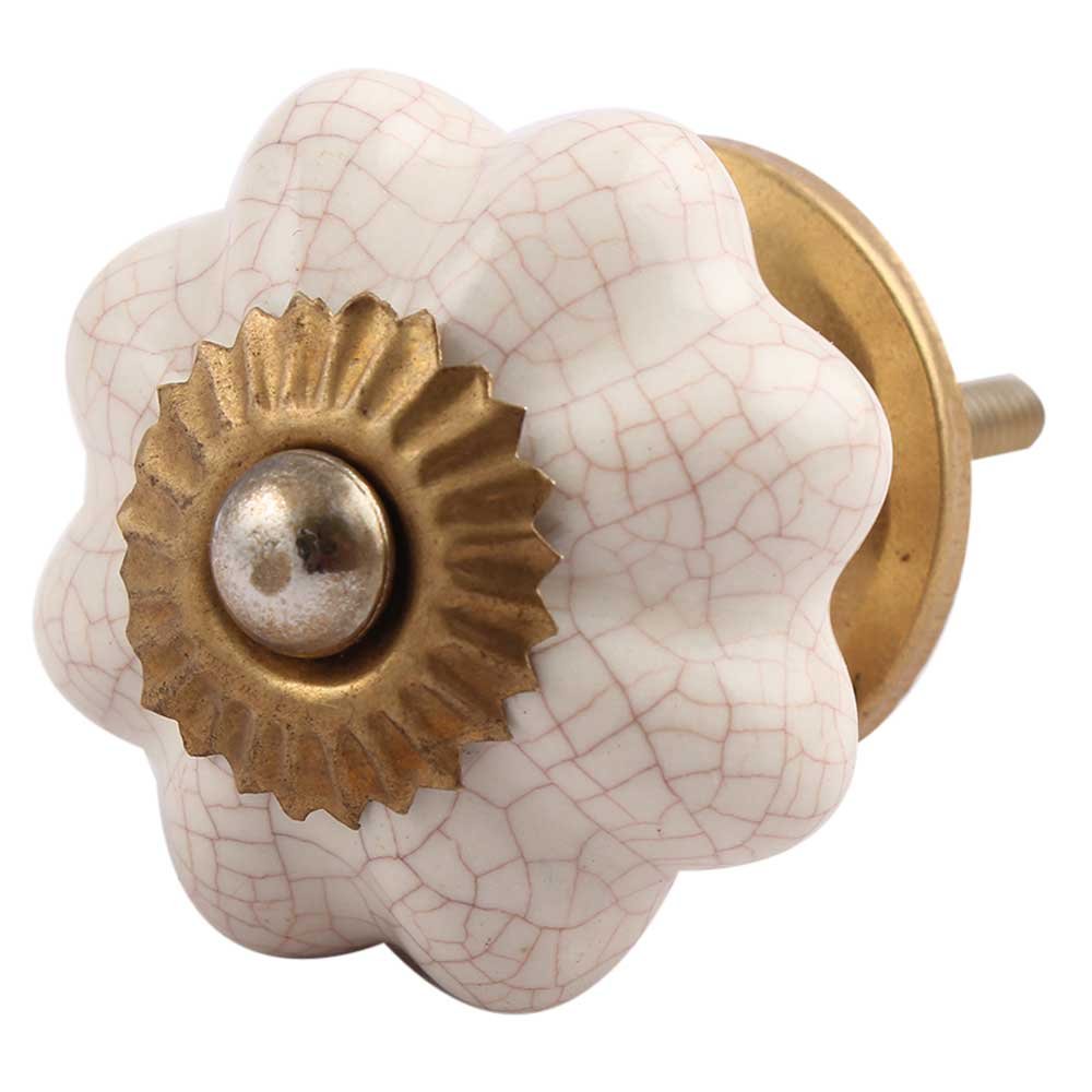 Indian Shelf 6 Cream Drawer Knobs for Dresser Cabinet Ceramic