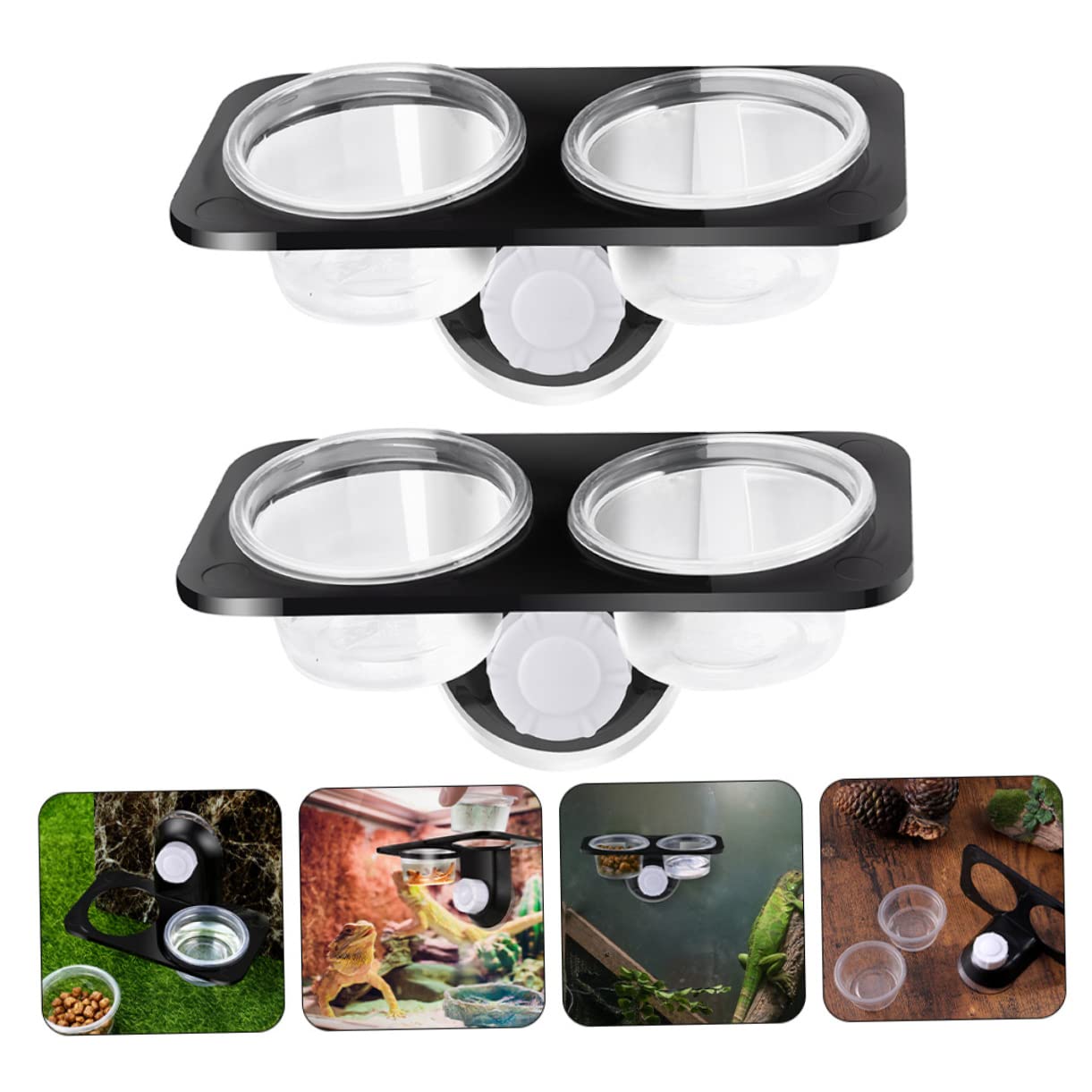 COLLBATH 2Pcs Reptile Food Bowl with Suction Cup Wall Hanging Feeder for Lizards and Geckos Durable Feeding Supplies with Strong Suction for Stable Use Tanks