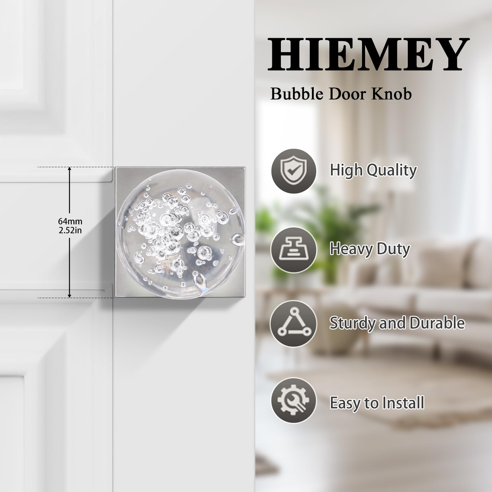 Crystal Door Knobs with Lock - Privacy & Brushed Nickel -2