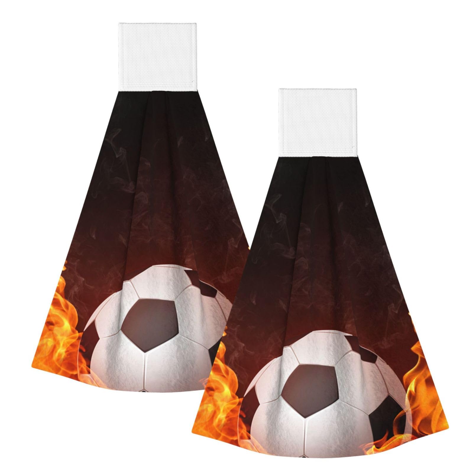 DOPKLNA Football In Fire, 2 Pcs Hanging Coral Fiber Hand Towels for Bathroom, Absorbent Kitchen Towels
