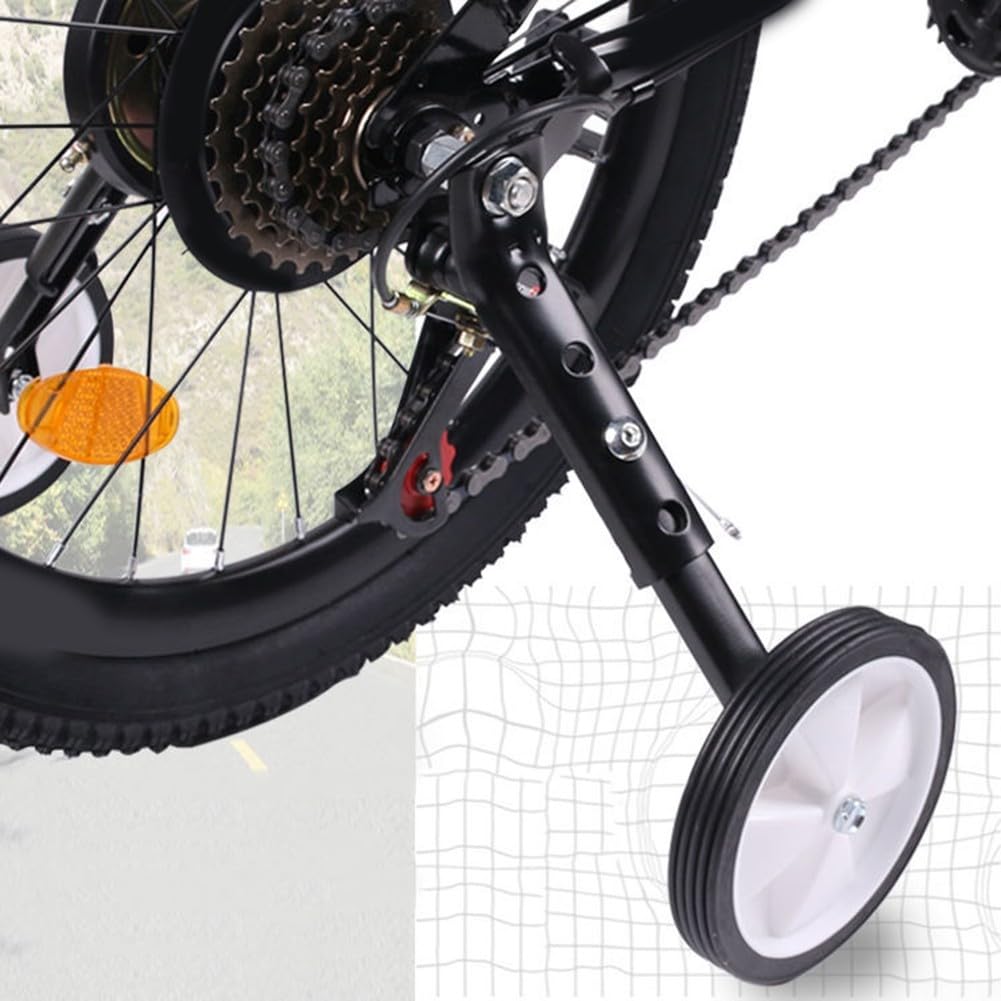 Ruote per allenamento bicicletta, stabilizzatori regolabili per bici da 16 a 24 pollici, telaio in ferro resistente con pneumatici in plastica ad alta resistenza, carico massimo 74,8 kg, nero e bianco