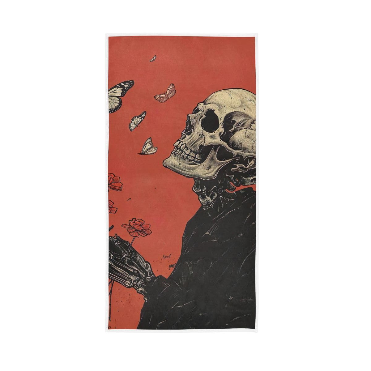 LSRCPD Skeleton Holding Flowers Hand Towel, Multipurpose Absorbent Towels for Bathroom, Gym, Hotel, Spa 15 x 30 Inches