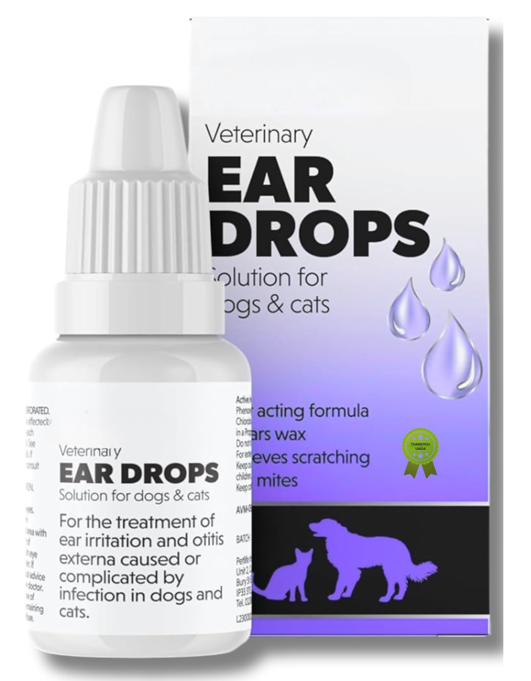 Dog Ear Cleaner | Dog Ear Drops | Ear Drops for Dogs | Ear Mite Treatment for Dogs | Cat & Dog Ear Infection Treatment | Ear Cleaner for Dogs UK | Dog and Cat Itchy Ear Treatment 14ml Sold by UMDA
