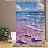 Cortina de Ducha 200x220cm Rosa Cortina Baño, Mar Impermeable Cortinas de Baño, Cortinas Bañera Grandes, Tejido de Poliéster, Lavable & Secado Rápido con 12 Ganchos para Ducha Hogar & Hotel W1-833