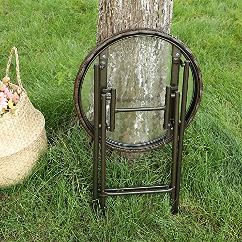 Phi Villa Outdoor Side Table,Rattan Patio Side Table,Small Foldable Wicker Table With Tempered Glass Table Top For Lawn & Garden thumb #4