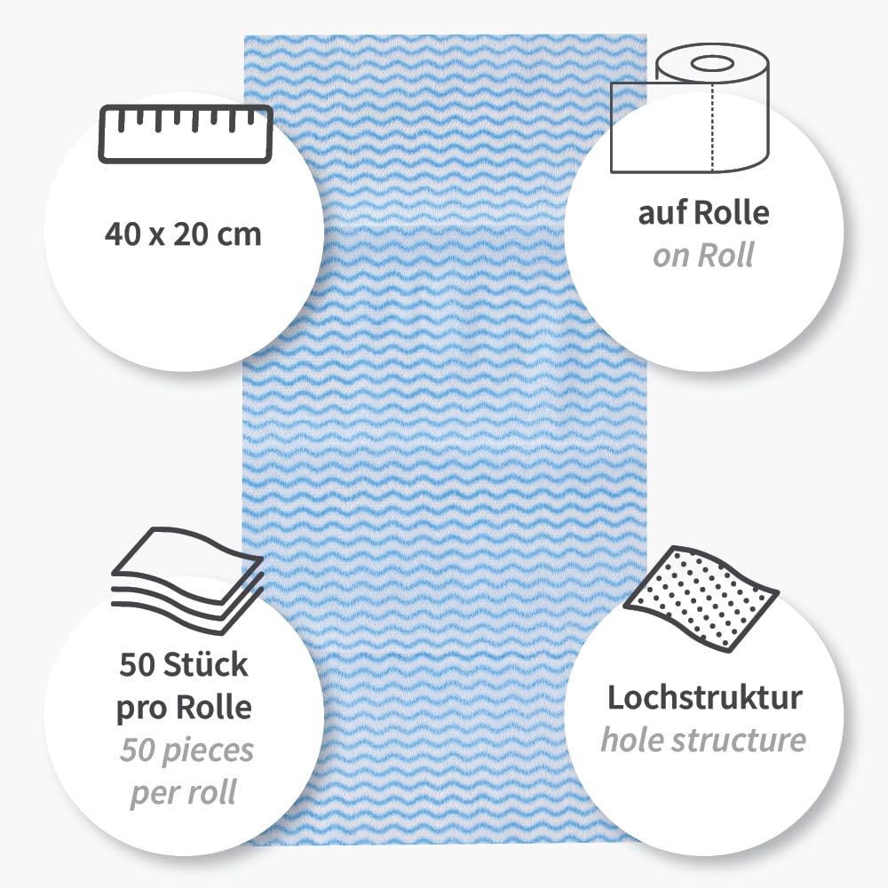 12 Stück Hygoclean Spültücher | Viskose/Polyester, Rolle, blau-weiß, L: 20cm, B: 40cm, Abrisse: 50, Karton, Einweg Putztücher, Spültücher, Reinigungstücher