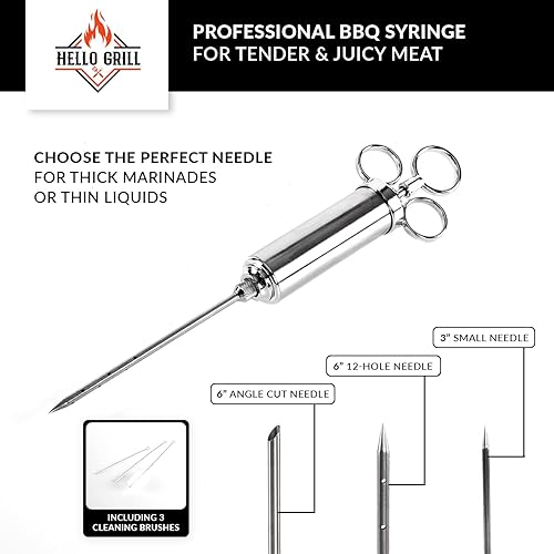 Miniatura 2 de Hello Grill Kit de jeringa de inyector de carne, 3 agujas profesionales para inyector de barbacoa, inyector de adobo de metal, inyectores de carne