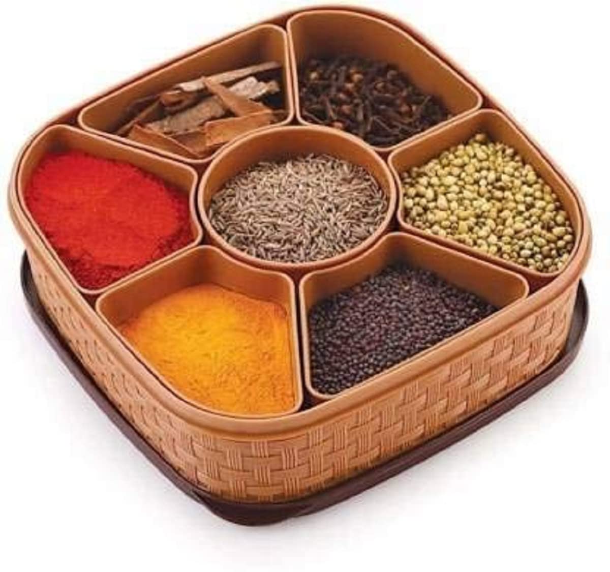 LEVERET Plastic Masala Rangoli Box - 7 Sections - 700 ml, 1 Piece, Multicoloured