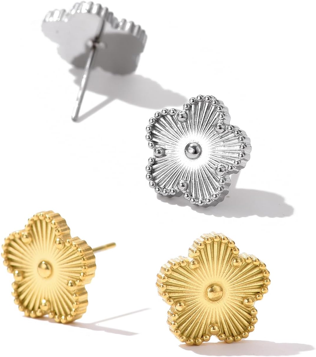 UOOANUO Clover Earrings for Women Stainless Steel Hypoallergenic Clover Stud Earrings Lovely Gift (14K Gold/Silver)
