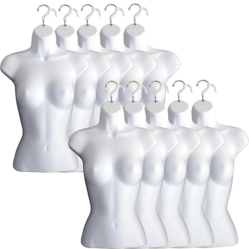 Miniatura 27 de DisplayTown Maniquí femenino con espalda hueca y cuerpo apilable con ganchos para colgar para exhibición de camisetas, encimera, ferias