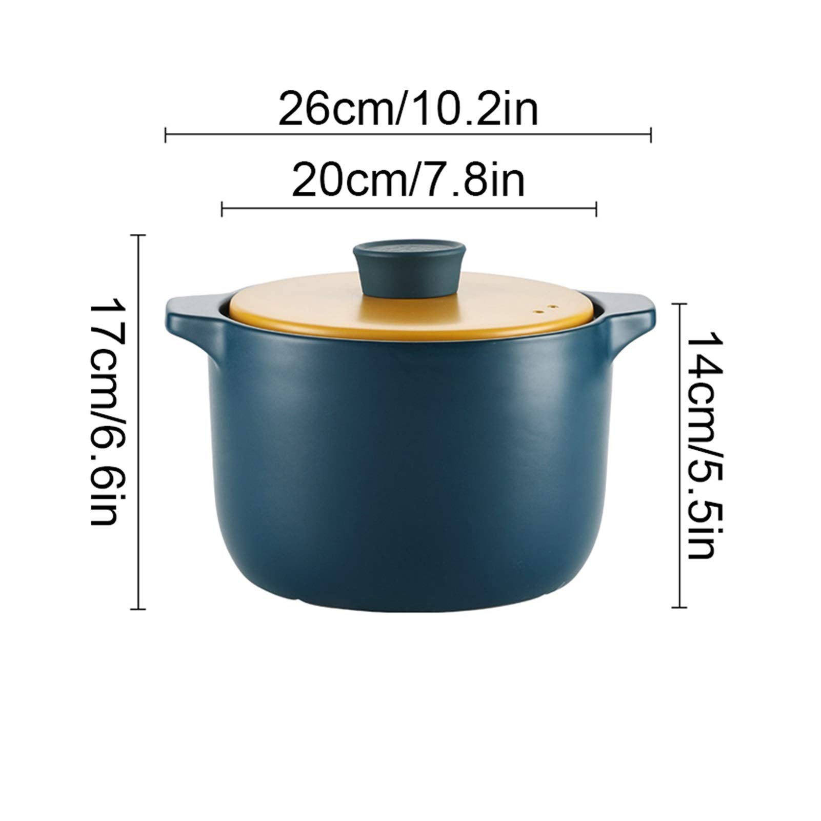 Ceramiczny garnek do zapiekanek, okrągły garnek do zupy 3,6 l, trwałe naczynia kuchenne, nieprzywierające przybory kuchenne z żółtą pokrywką dla łatwego serwowania i przechowywania