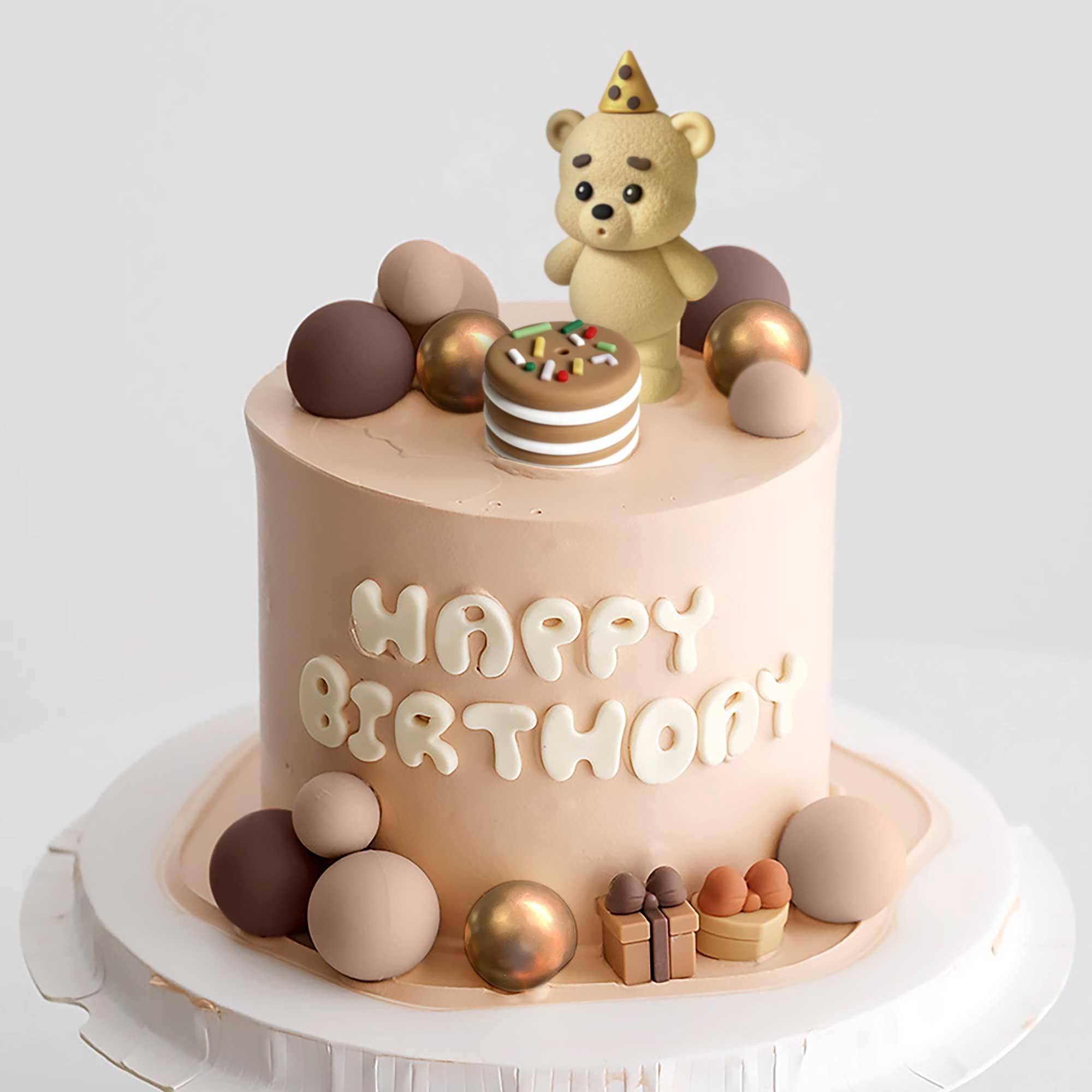 Brown Bear Cake Topper Set, Baby Shower & Birthday Cake Decorations With Bears & Gold Balls