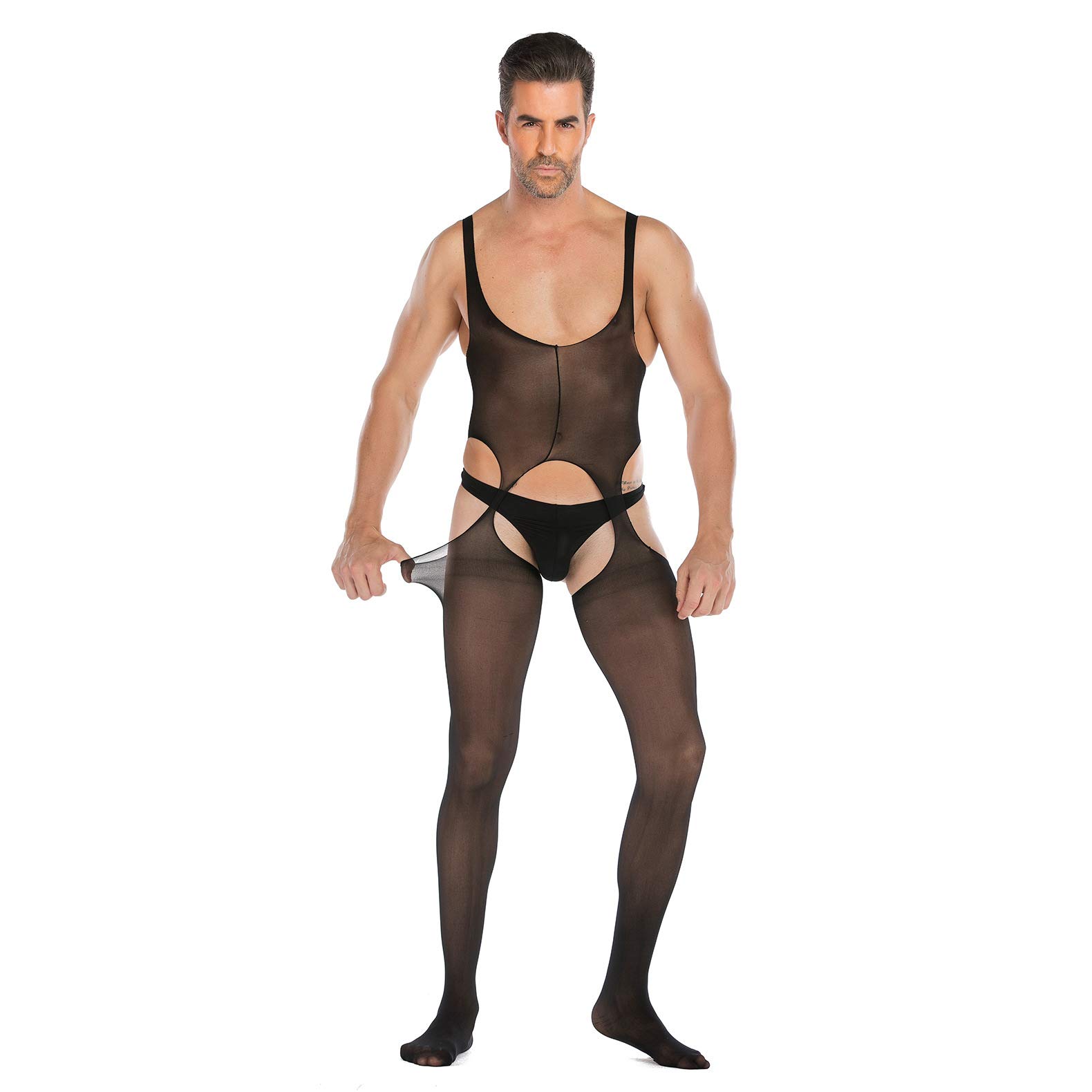 SINROYEE Męska przezroczysta koronkowa bielizna Sissy ubrania seksowne obcisłe wycięcie elastyczna koszula nocna jednoczęściowe body