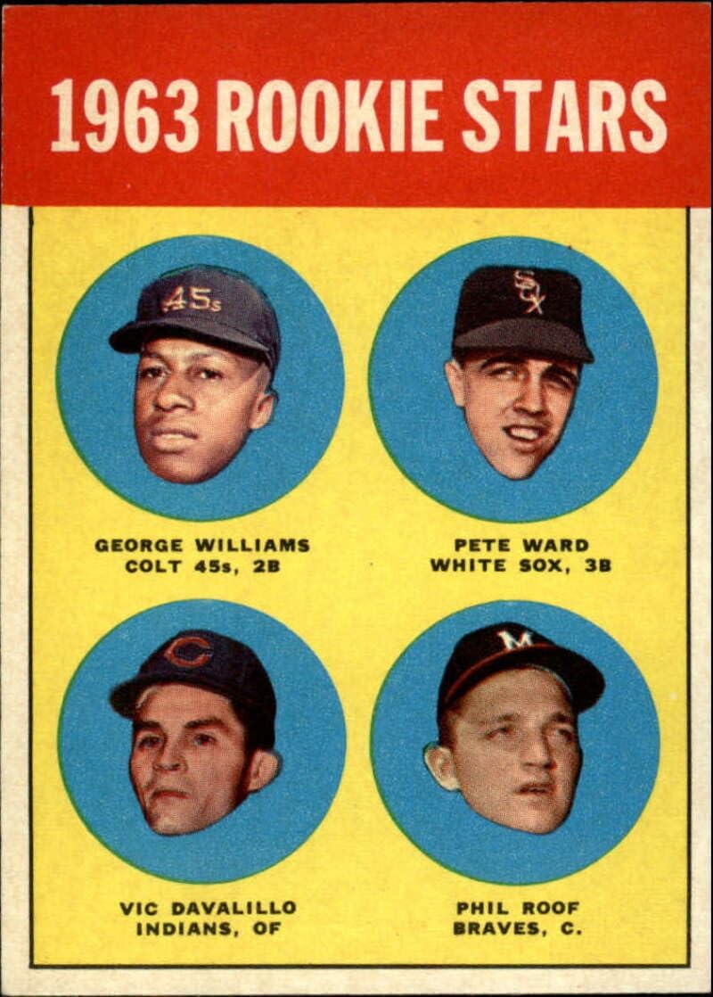1963 Topps Baseball Series 4 #324 George Williams/Pete Ward/Vic Davalillo/Phil Roof RC Rookie Houston Colt .45's/Chicago White Sox/Cleveland Indians/Milwaukee Braves 1963 Rookie Stars Set Break 1 (Scans show ACTUAL Card Front and Back)