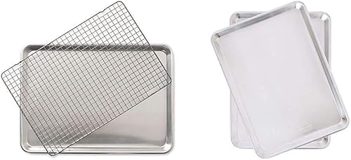Miniatura 6 de Nordic Ware Media hoja con rejilla antiadherente apta para horno, juego de 2 piezas, aluminio natural y Ware natural, hoja de galletas clásica