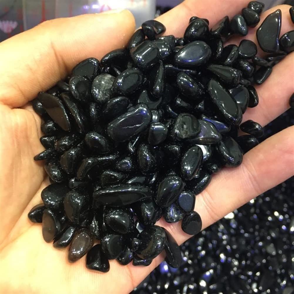 Natürlicher Kristall, grobe Heimdekoration, natürlicher schwarzer Obsidian, Trommelstein, polierte Kristallsteine Haus Dekoration(Size:400g)