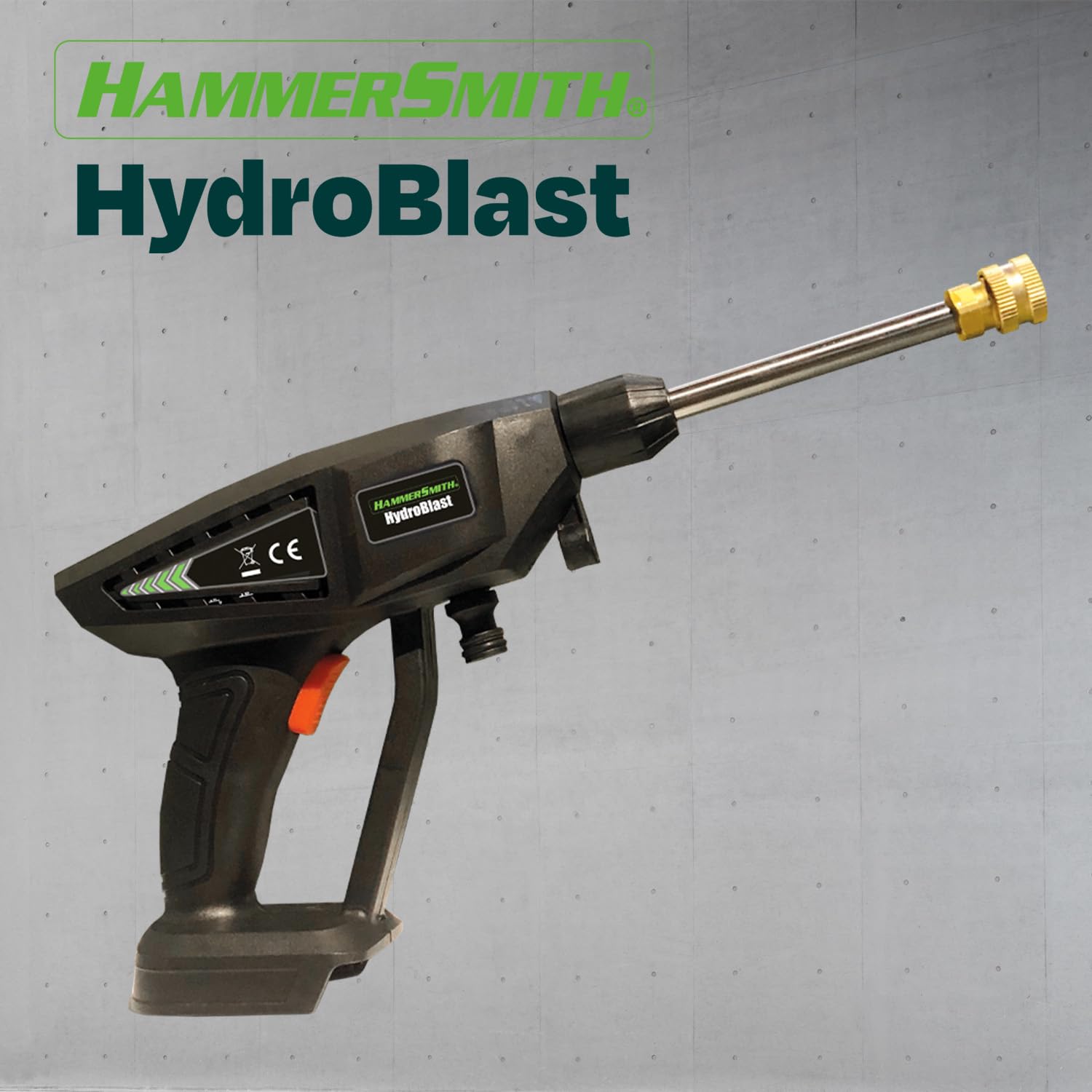 Hammersmith HydroBlast Pistolet de nettoyage sans fil avec réservoir d'eau et accessoires, pour tuyau d'arrosage, nettoyeur haute pression, portable, portée de 5 m