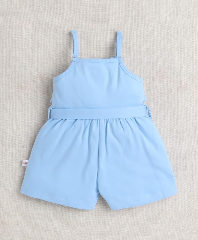Image of BUMZEE Baby Girls Regular Fit Sleeveless Square Neck Cotton Above Knee Jumpsuit With Belt