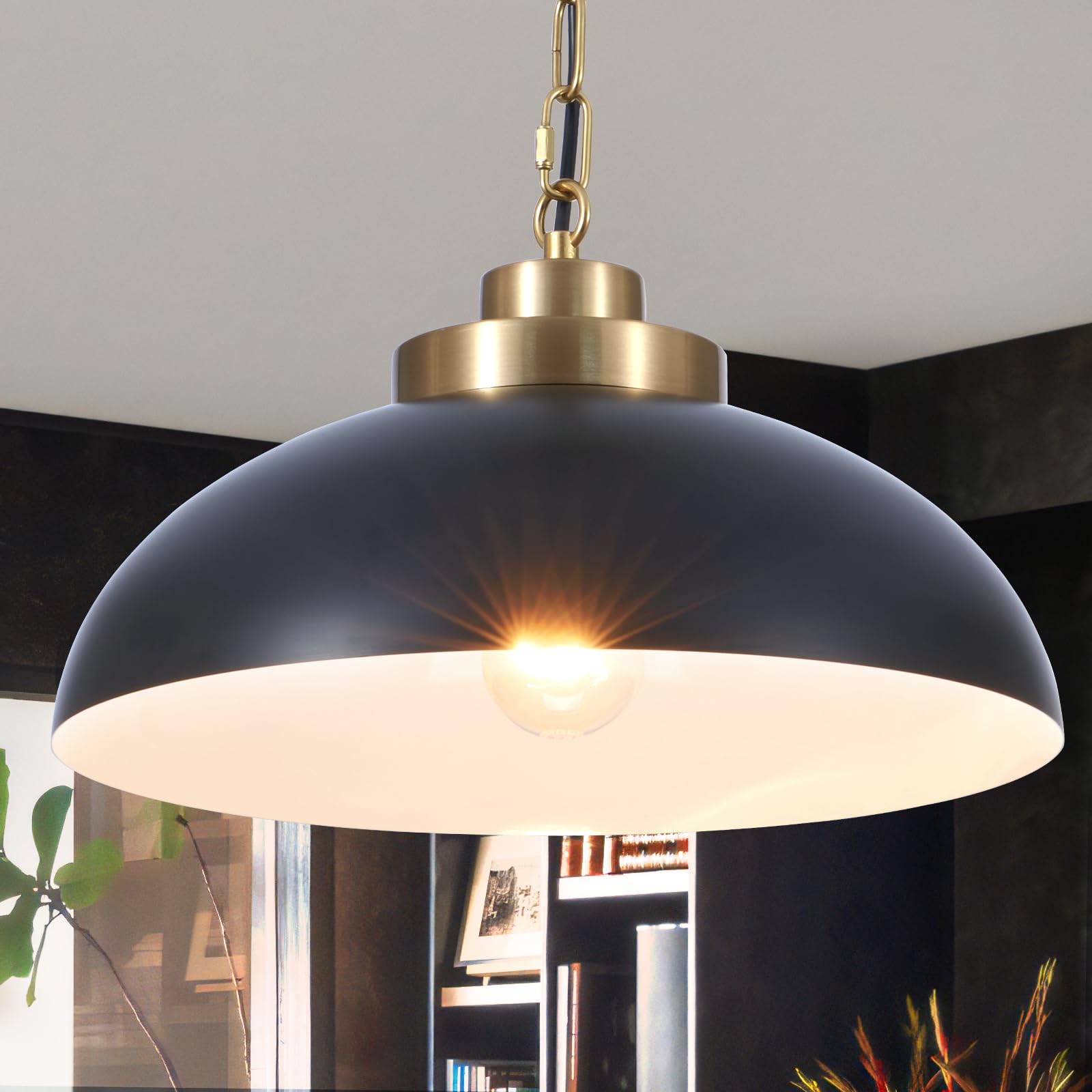 Industrial Pendant Light Fixtures Ceiling Hanging with Metal Shade, Black Dome Pendant Lighting for Kitchen Island, Modern Farmhouse Adjustable Hanging Lamp for Dining Room Bedroom Hallway