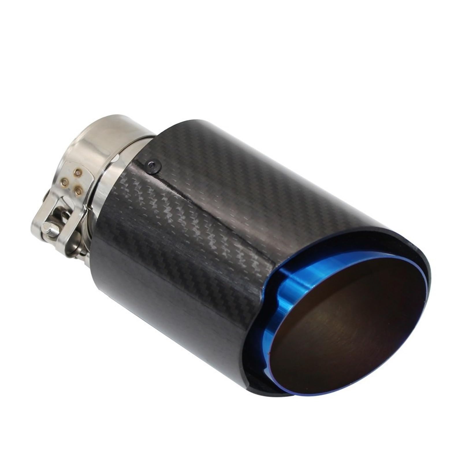 Car Silencer Końcówka tłumika z błyszczącego włókna węglowego, układ wydechowy, tłumik rury, dysza, uniwersalna, prosta, nierdzewna, niebieska(77mm-101mm)