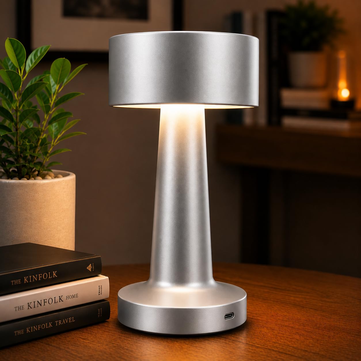 Rechargeable Cordless LED Table Lamp | Pack of 1,Silver | Slim Tower Design, Touch Control, 3 Color Modes, Steeples Dimming, USB Type-C Charging, Premium Metal Body Desk & Bedroom Lamp-image-39