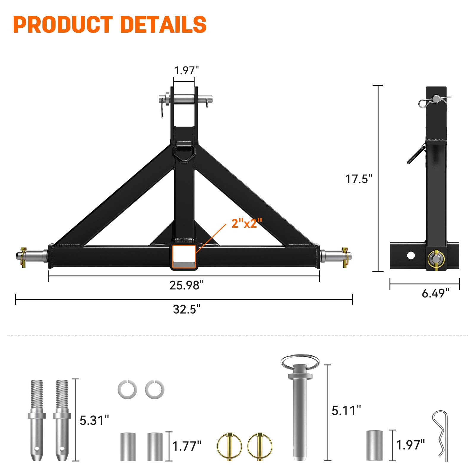 3 Point Trailer Hitch Receiver Quick Hitch Compatible Category 1 Tractors, Heavy Duty Tractor Drawbar Hitch Adapter Compatible with BX, Kubota, John Deere, NorTrac, Kioti, Yanmar