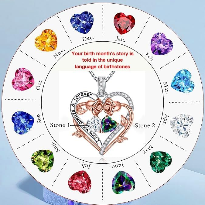 Forever Double Heart Necklaces Gifts for Women, S925 Sterling Silver Jewelry with Birthstone Pendant, Birthday Gifts for Mom,Wife,Girlfriend,Daughter, Sister, Her - Image 4