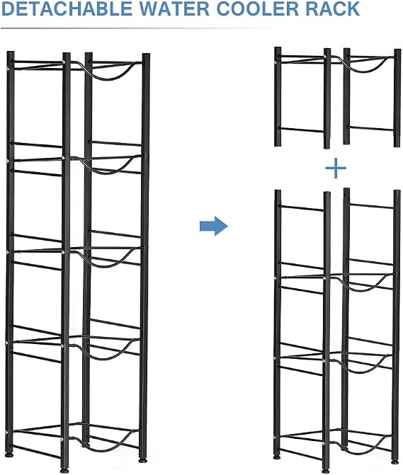 Water Cooler Jug Rack Dispenser 5 Tier Heavy Duty Detachable Metal Water Bottle Storage Shelf Organizer for 5 Gallon Water Jug Holder for Home Office Kitchen Breakroom