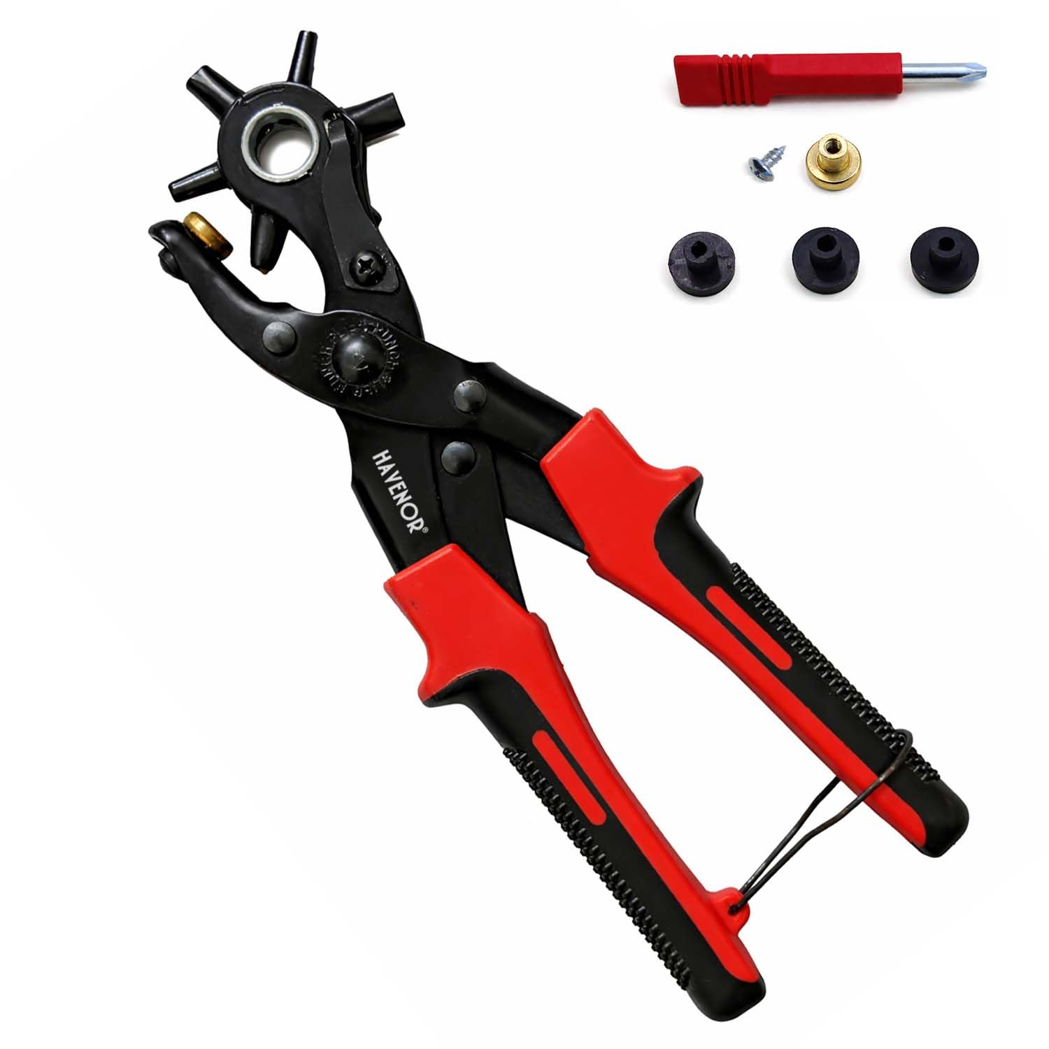 LPOE007 Revolving Leather Punch Pliers or Punching Machine with 6 Hole Sizes for Leather Belts, Watch Bands, Bags, Dog Collars, Fabric, Craft Projects, Leather Puncher (Black/Red)-image-14
