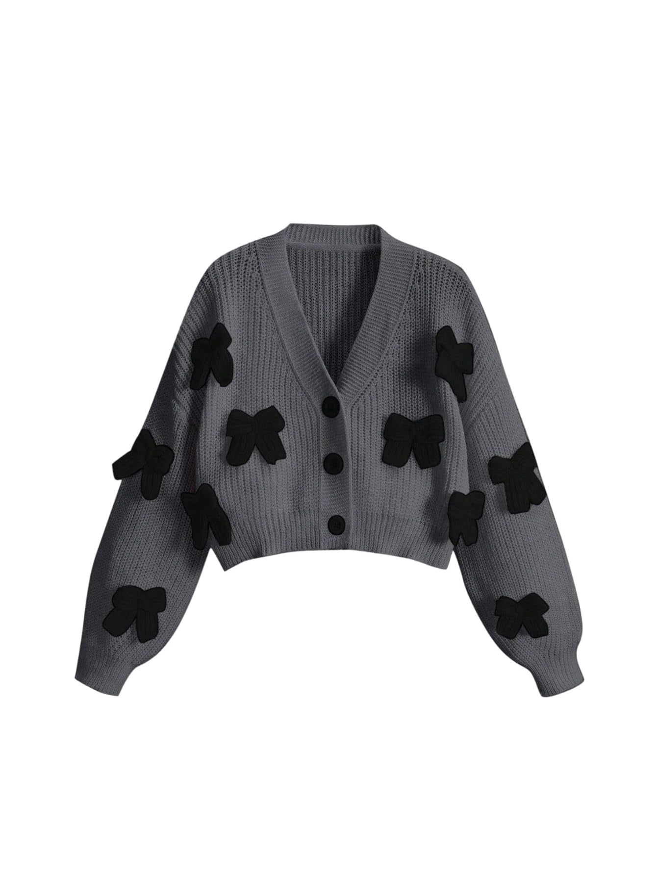 GORGLITTER Womens Cute Bow Cardigan Sweater Long Sleeve V Neck Button Down Pullover Top